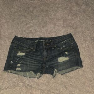American Eagle Outfitters Women's Distressed Denim Shorts - Dark Blue